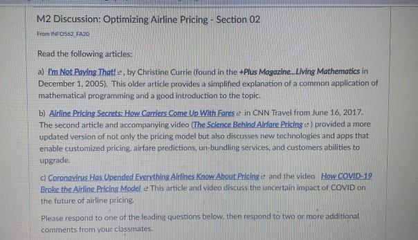 respond to only one question M2 Discussion: