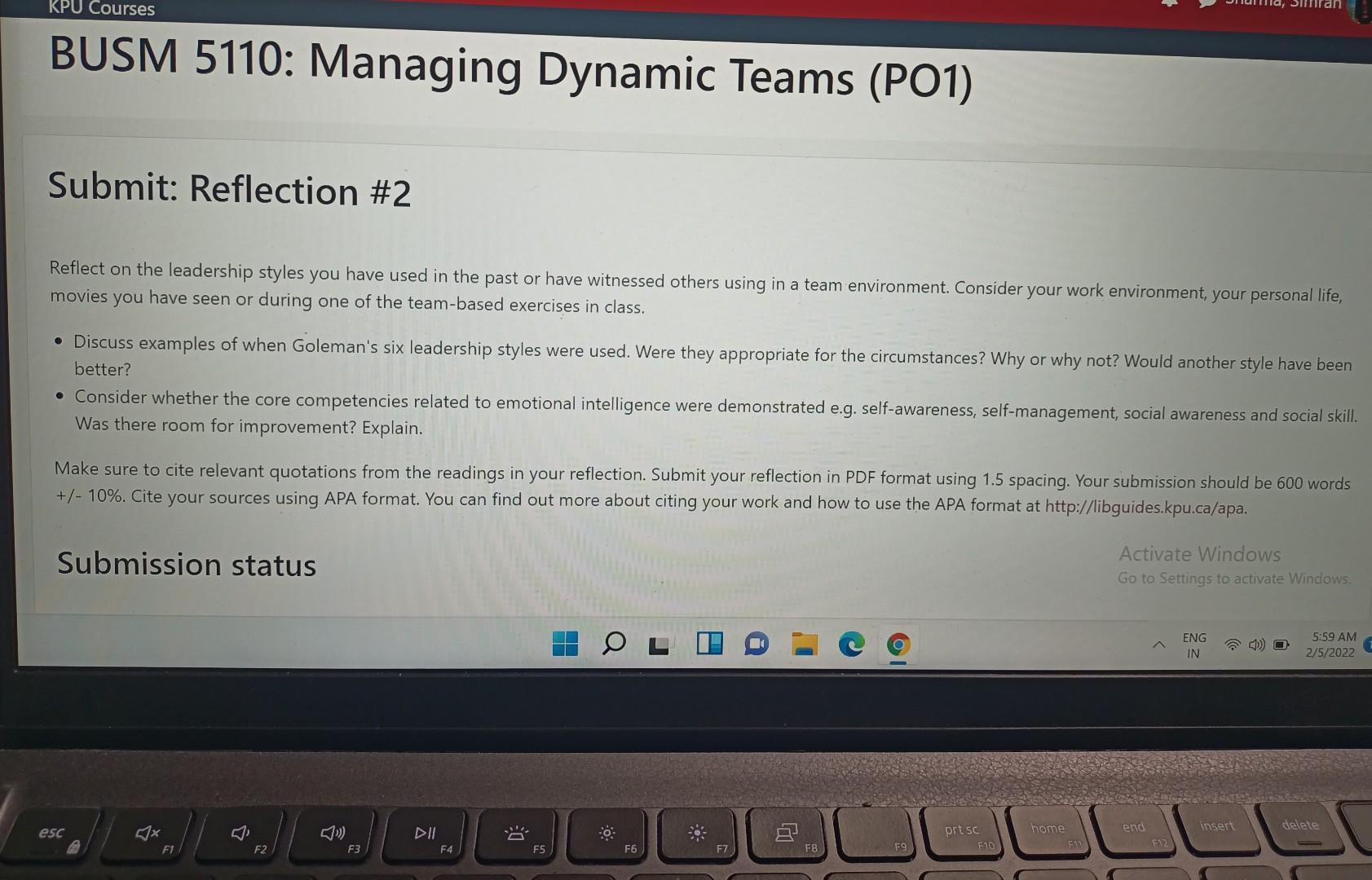 KPU Courses BUSM 5110: Managing Dynamic Teams