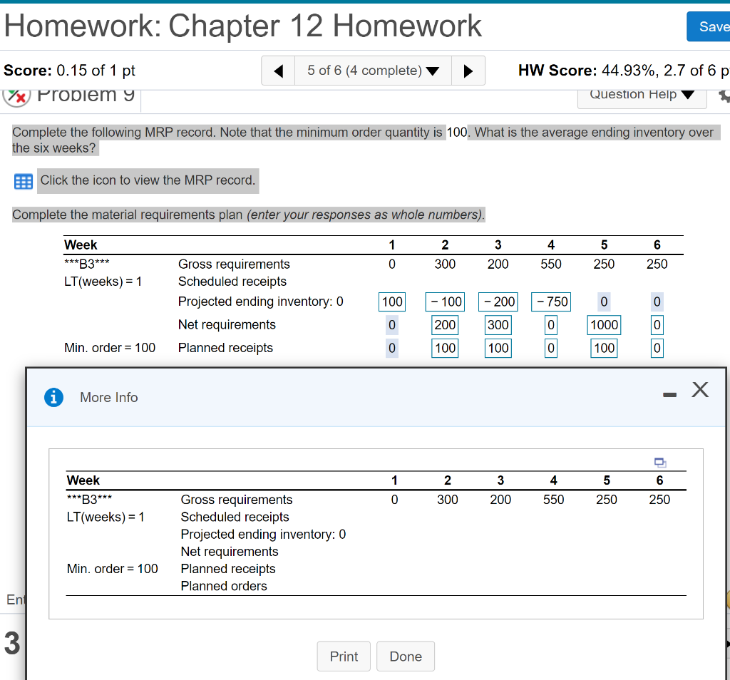 Complete the following MRP record. Note that the