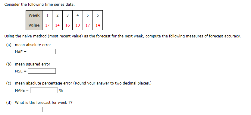 Consider the following time series data. Week 1 2