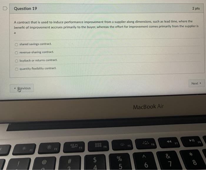 Question 19 2 pts A contract that is used to
