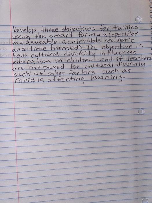 Develop, three objectives for training using the