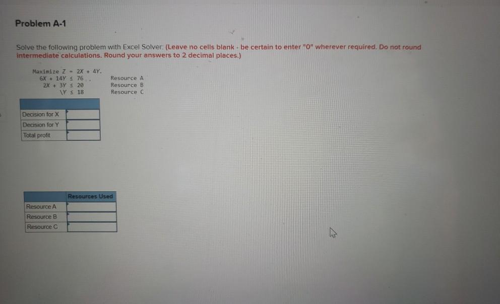 Problem A-1 Solve the following problem with