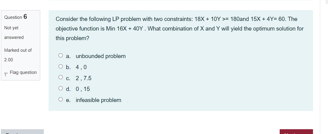 Question 6 Not yet Consider the following LP