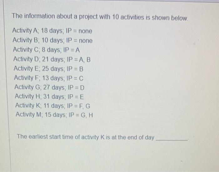 The information about a project with 10