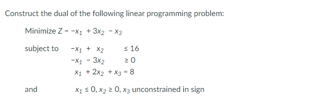 Construct the dual of the following linear