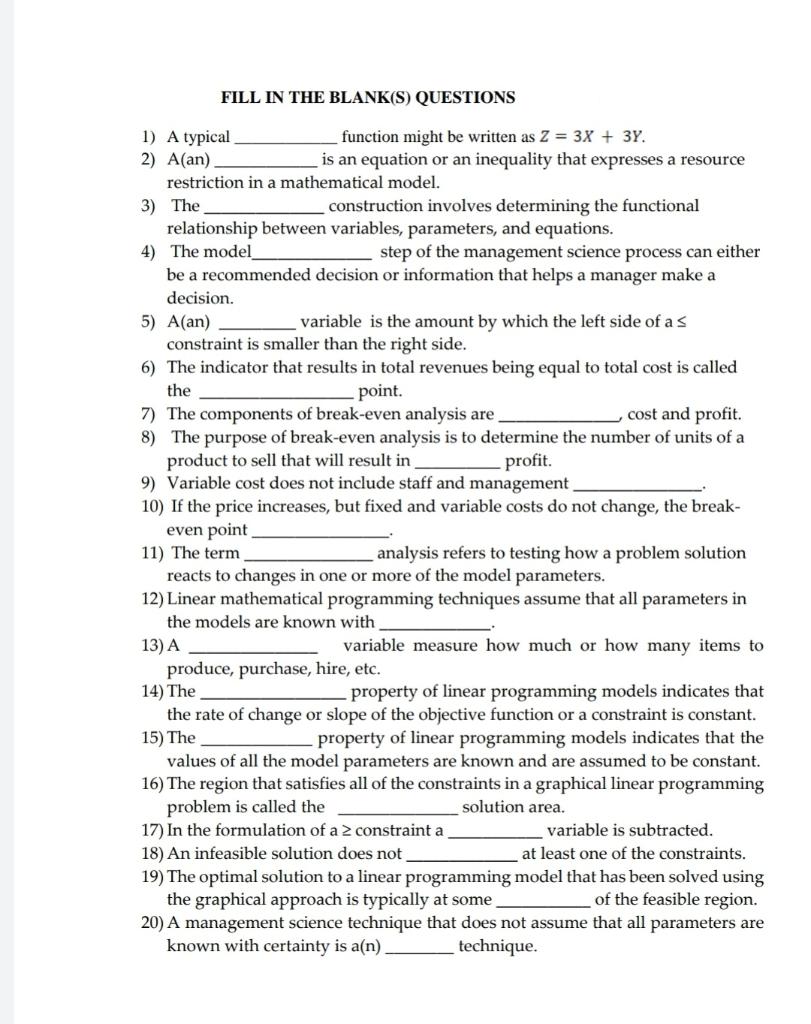 FILL IN THE BLANK(S) QUESTIONS 1) A typical