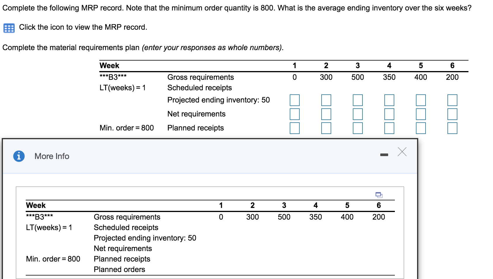 Complete the following MRP record. Note that the