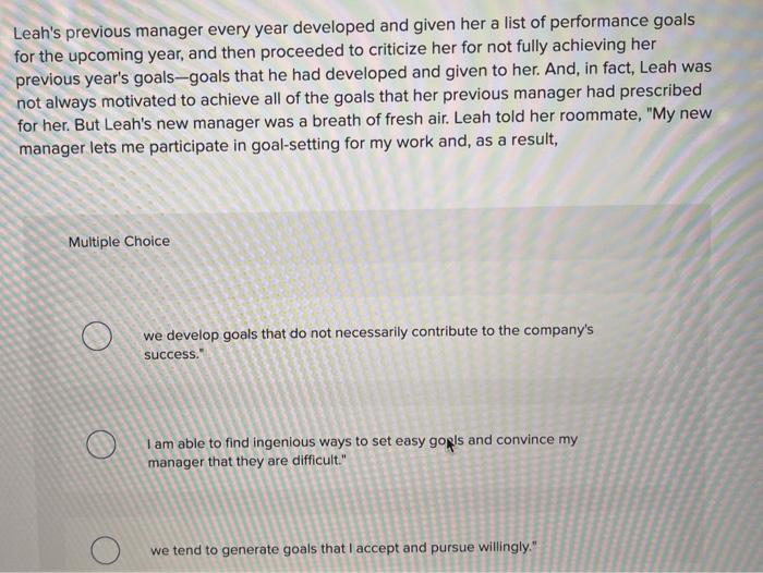 Leah's previous manager every year developed and