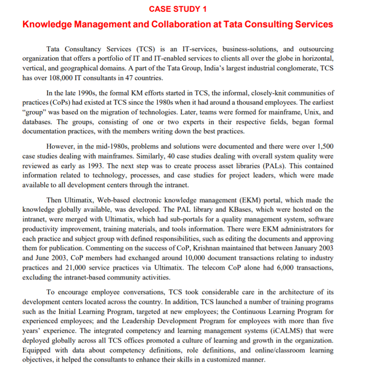 CASE STUDY 1 Knowledge Management and