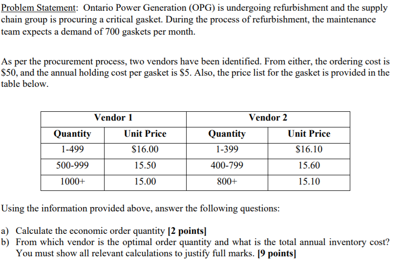Problem Statement: Ontario Power Generation (OPG)