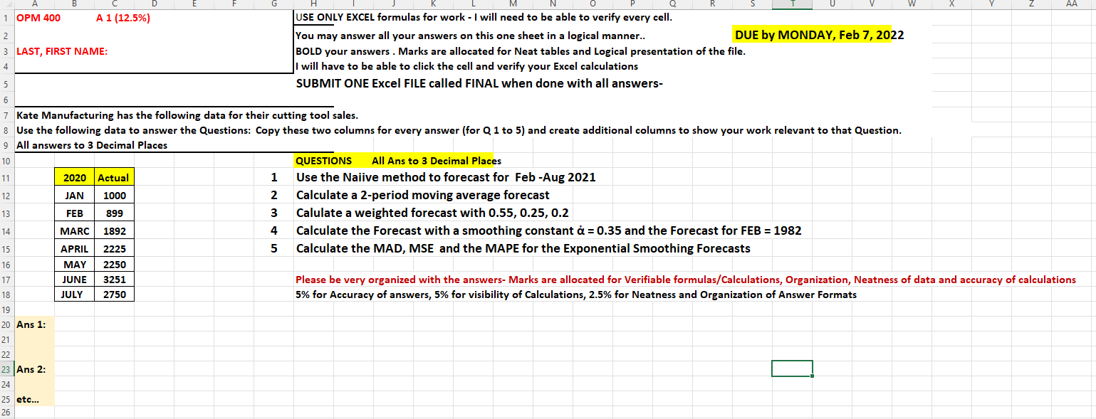 give solution with calculation on excel AA 2 1