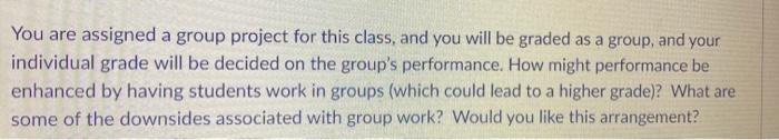 You are assigned a group project for this class,