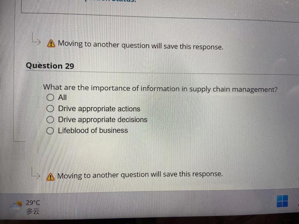 L A Moving to another question will save this