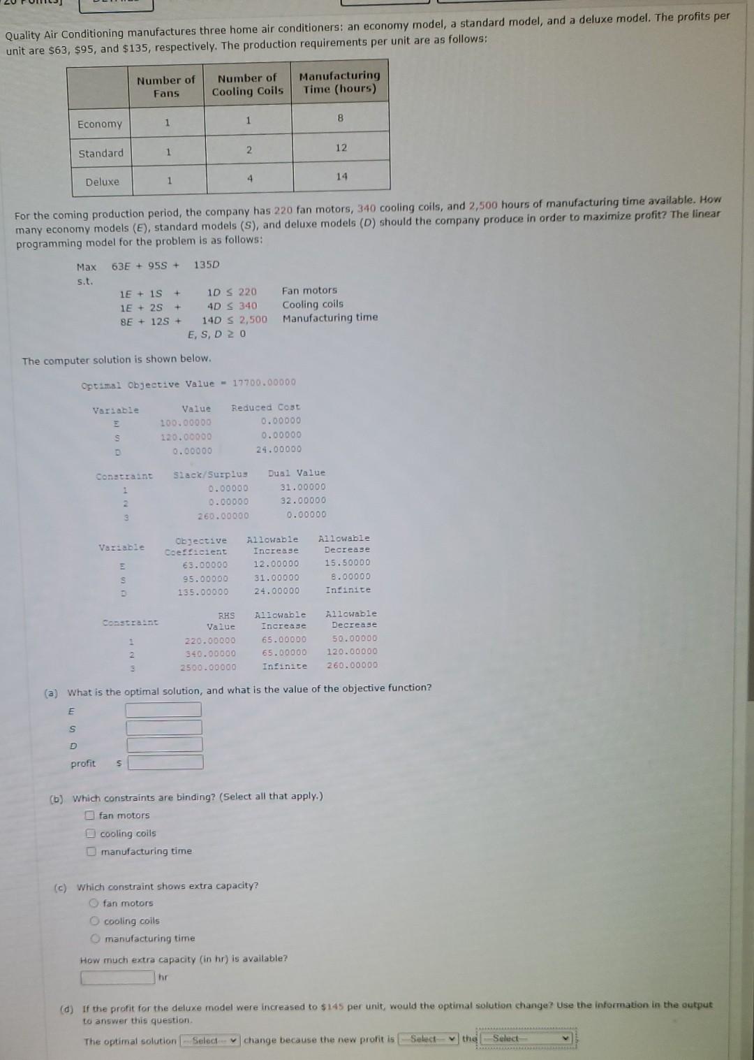 Available drop down options for (d) are -