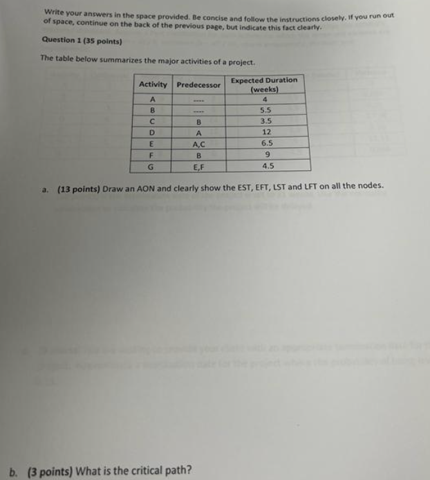 write your answers in the space provided. Be