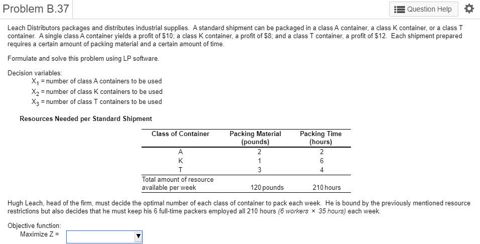 Problem B.37 Question Help Leach Distributors