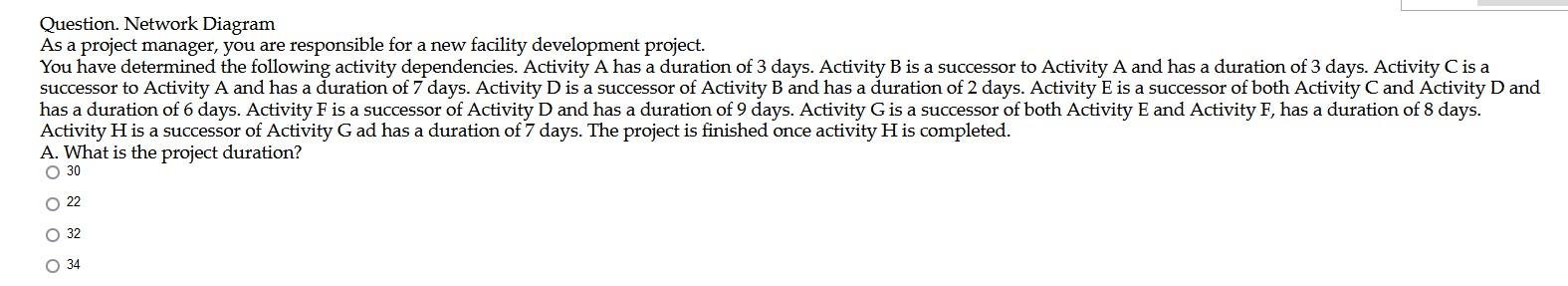 Question. Network Diagram As a project manager,