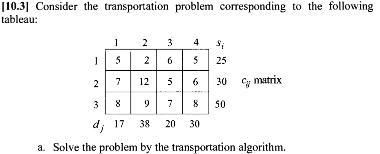 Use the NW-corner rule [10.3] Consider the