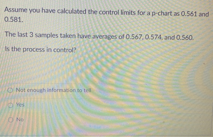 Assume you have calculated the control limits for