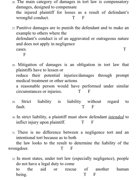 26. The main category of damages in tort law is
