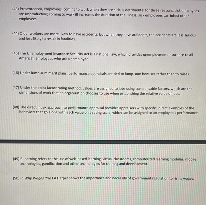 true or false (43) Presenteeism, employees'