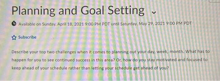 Planning and Goal Setting Available on Sunday,