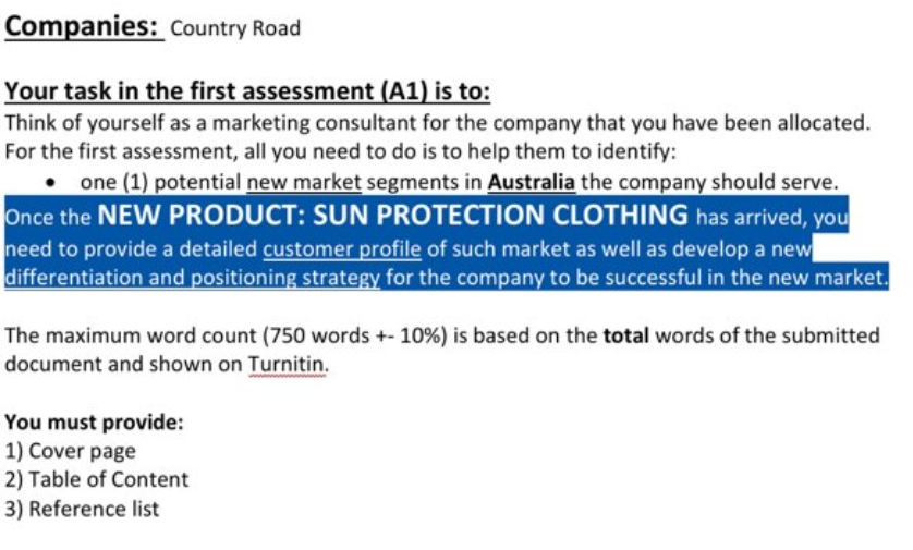 Your task in the first assessment (A1) is to: