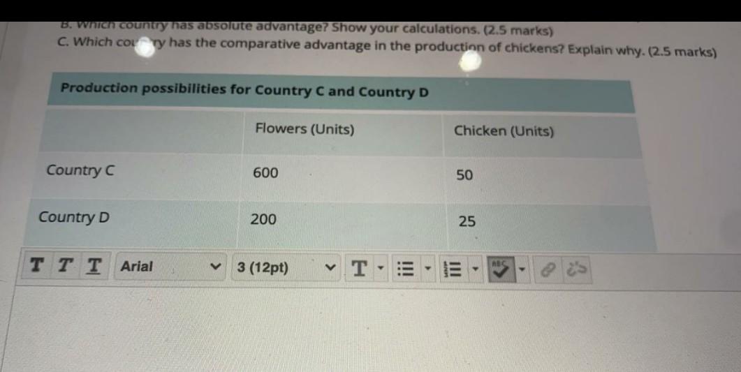 B. which country has absolute advantage? Show