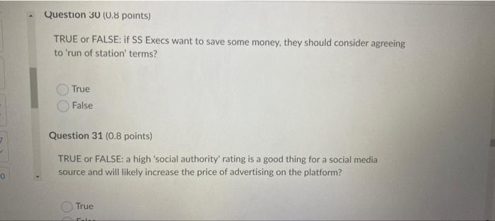 #30 and #31 please 7 0 Question 30 (0.8 points)
