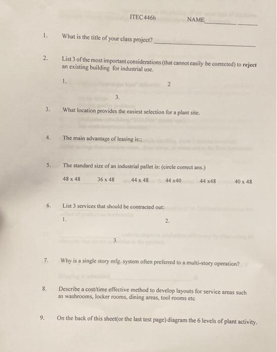 ITEC 446h 1. What is the title of your class
