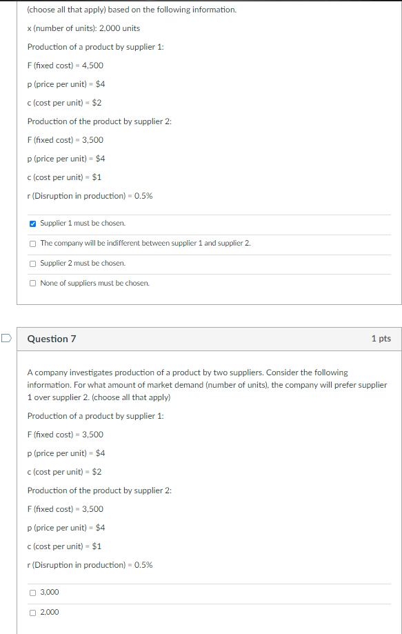 x (choose all that apply) based on the following