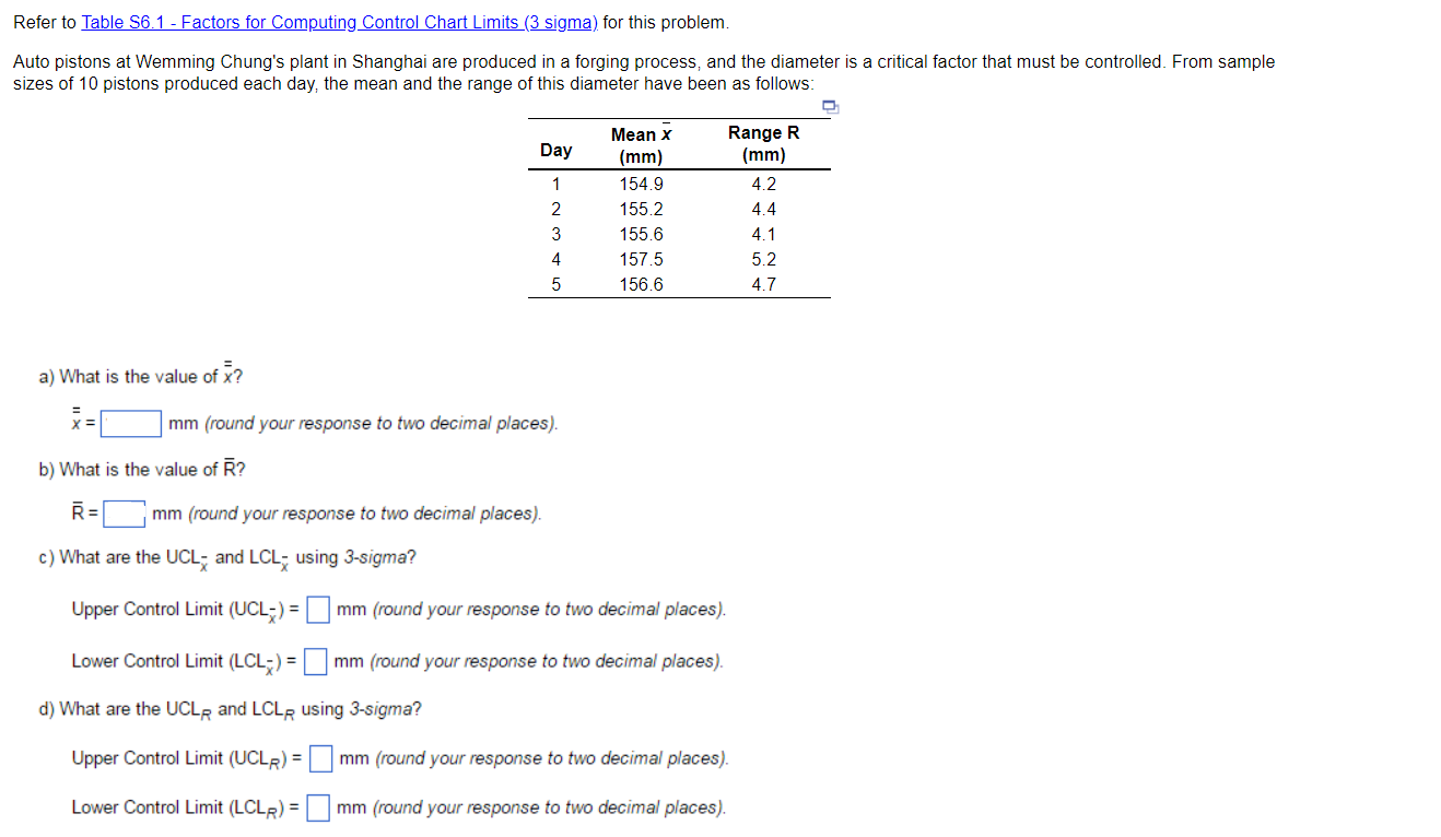 Refer to Table 56.1 - Factors for Computing