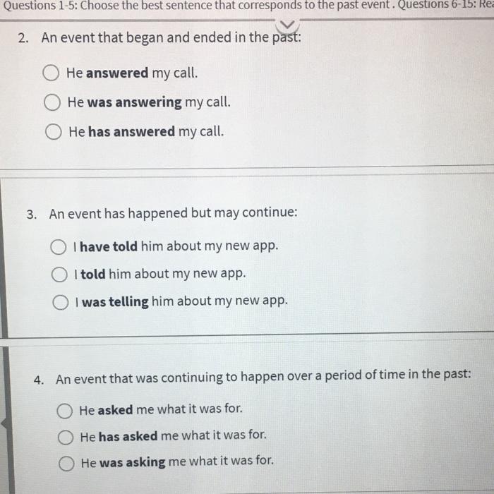 1. An event that was continuing to happen over a