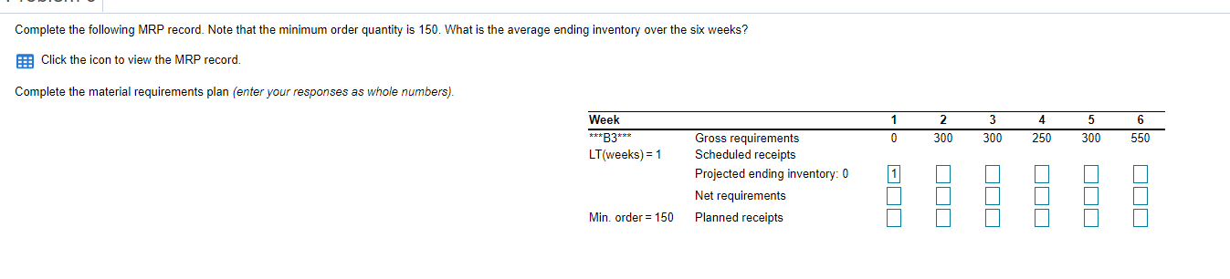Complete the following MRP record. Note that the
