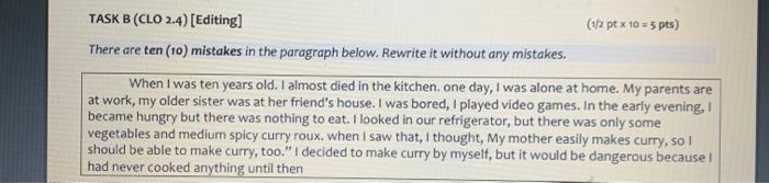 TASK B (CLO 2.4) [Editing] (1/2 pt x 10 = 5 pts)