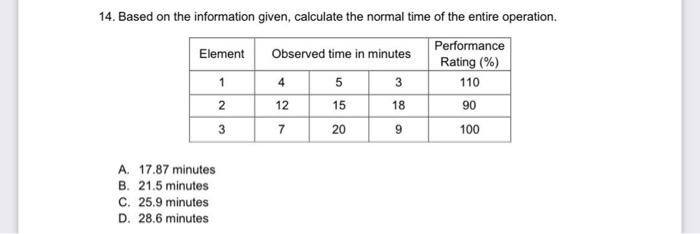 14. Based on the information given, calculate the
