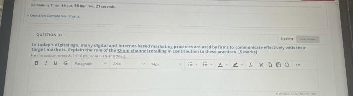 Remaining hour, 56 minutes 21 seconds Question