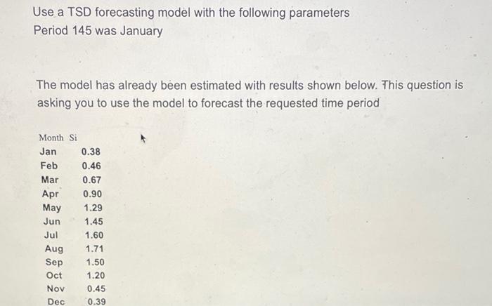 Use a TSD forecasting model with the following