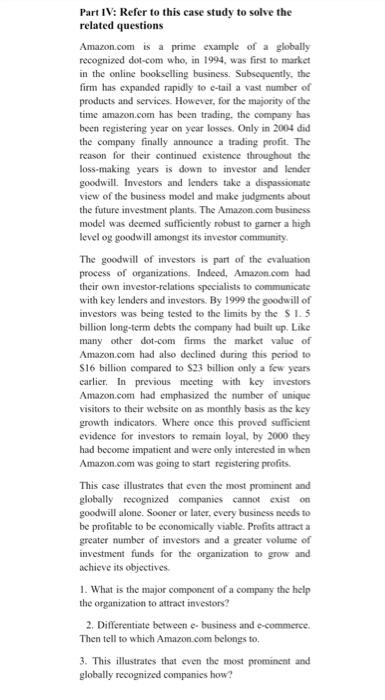 ebusiness case study Part IV: Refer to this case