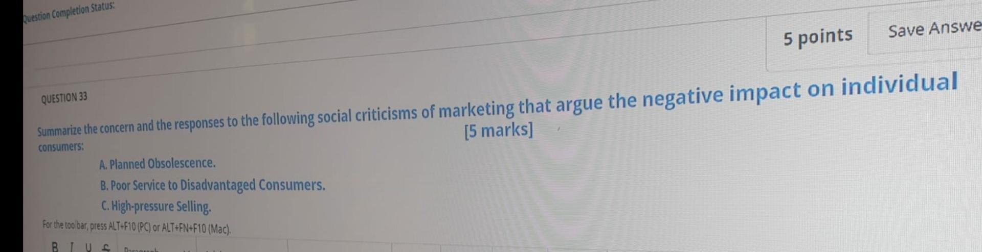 Question completion Status: Save Answe 5 points