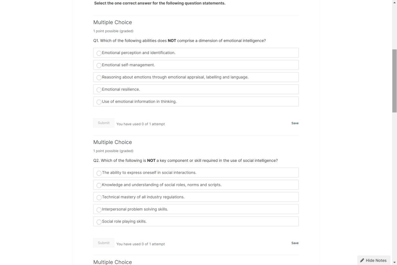 Select the one correct answer for the following