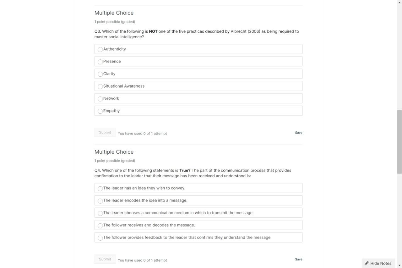 Select the one correct answer for the following