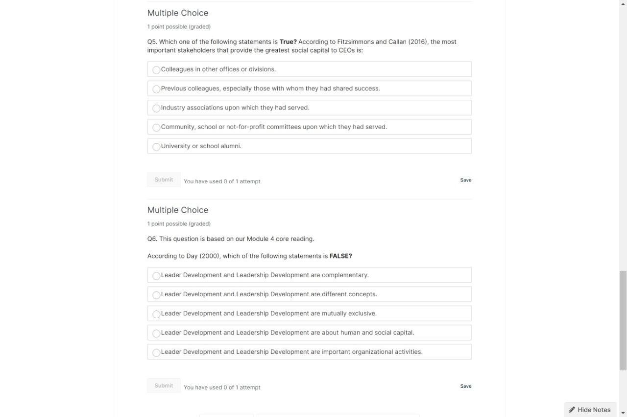 Select the one correct answer for the following
