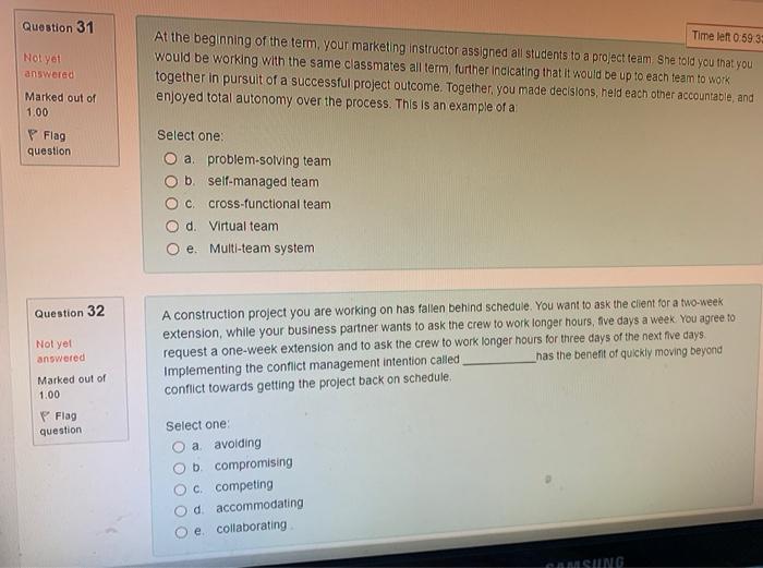 Question 31 Not yet answered Time left 0:59 3 At