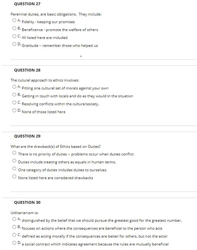 undefined QUESTION 27 Perennial duties, are basic