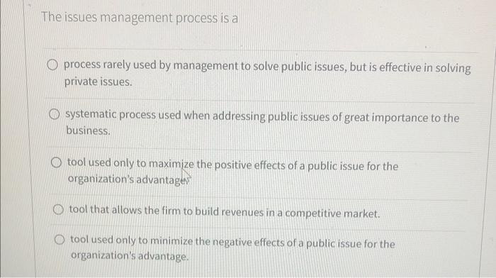 The issues management process is a process rarely