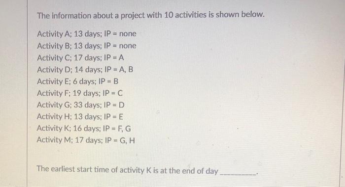 The information about a project with 10
