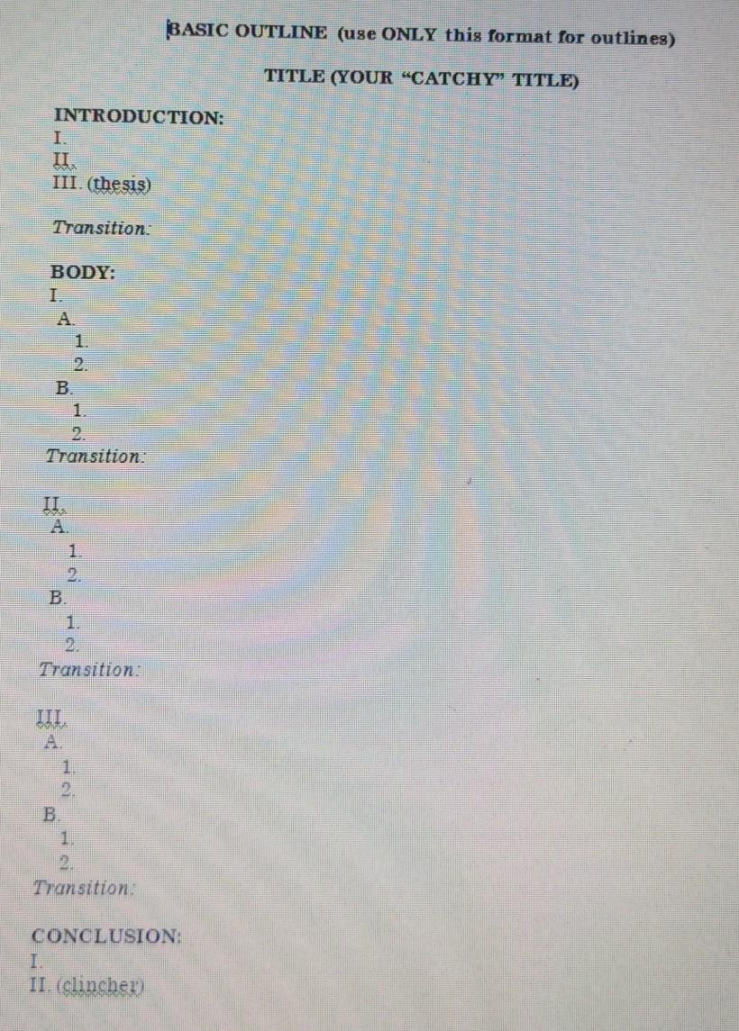 Use the above basic outline for informative