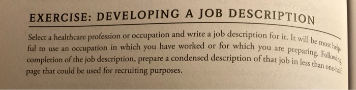 EXERCISE: DEVELOPING A JOB DESCRIPTION completion